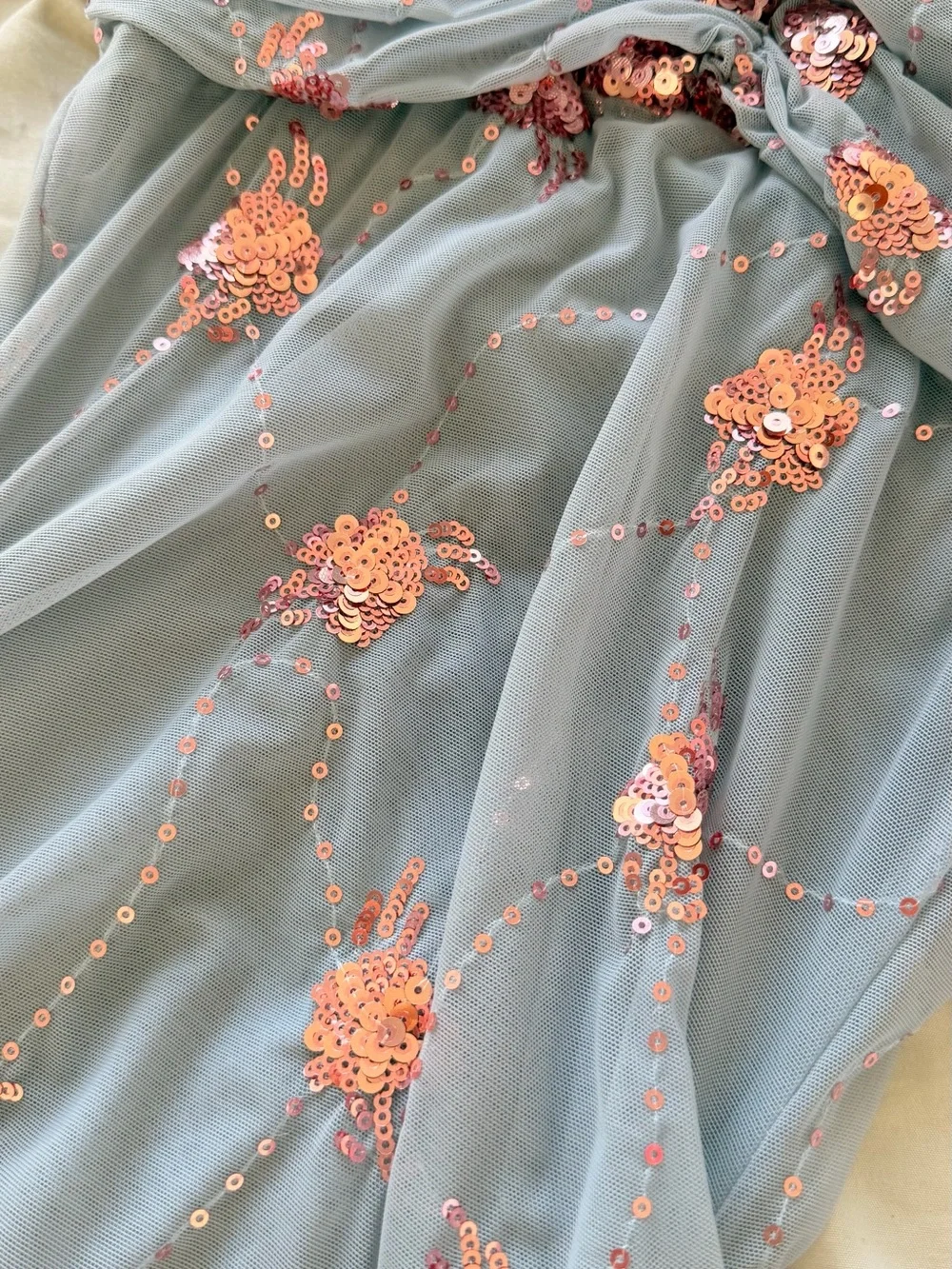 Zara Light Blue Dress with Pink Sequin Flowers